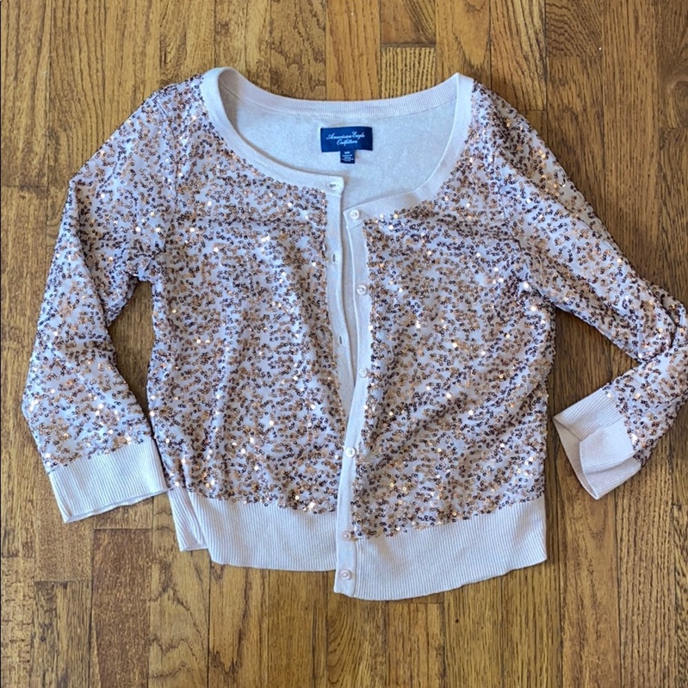 Rose gold sequined cropped cardigan
